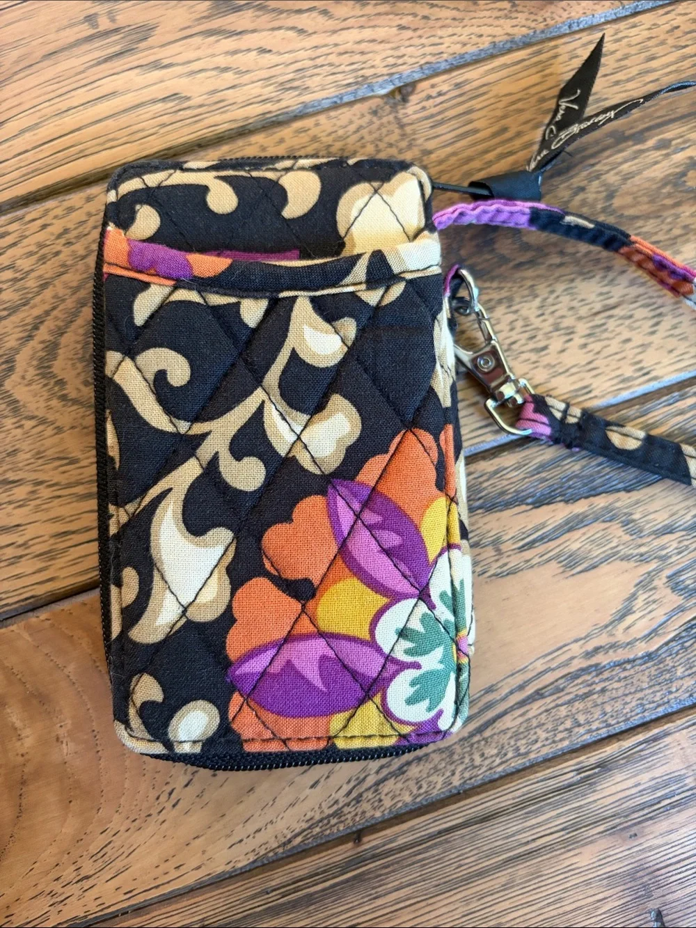 Vera Bradley Black Multi Floral Quilted Wristlet Card Case - Picture 3 of 6